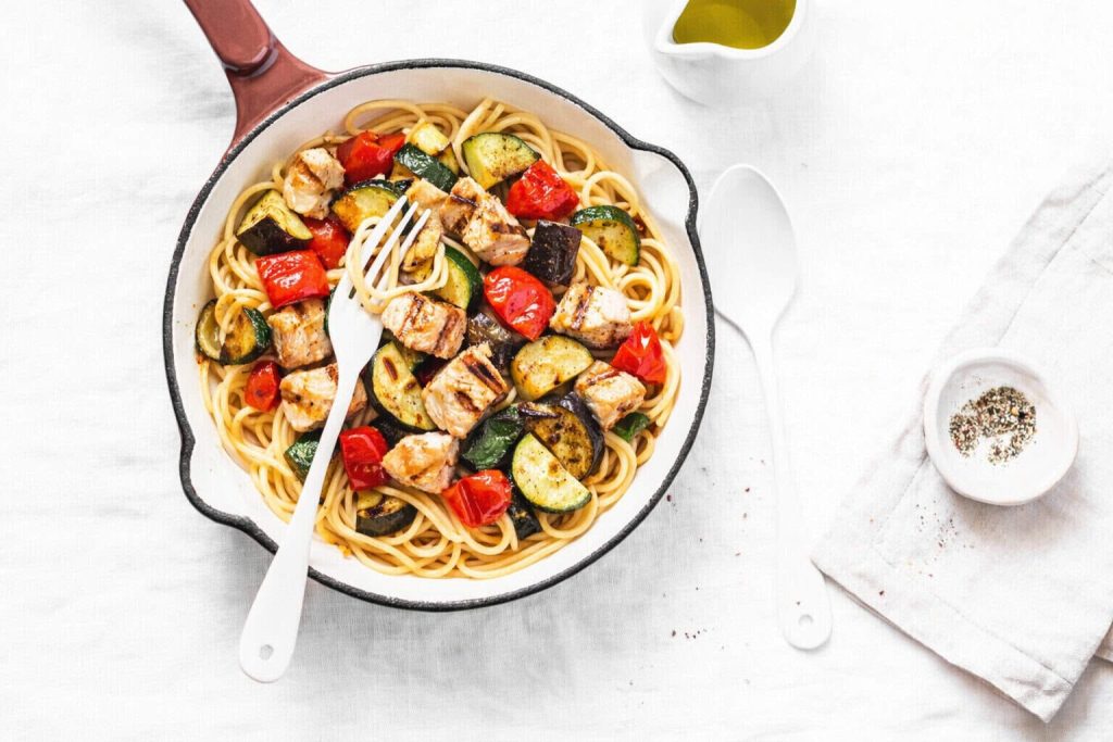 Grilled Ratatouille Spaghetti with Chicken Grilled Ratatouille Spaghetti with Chicken