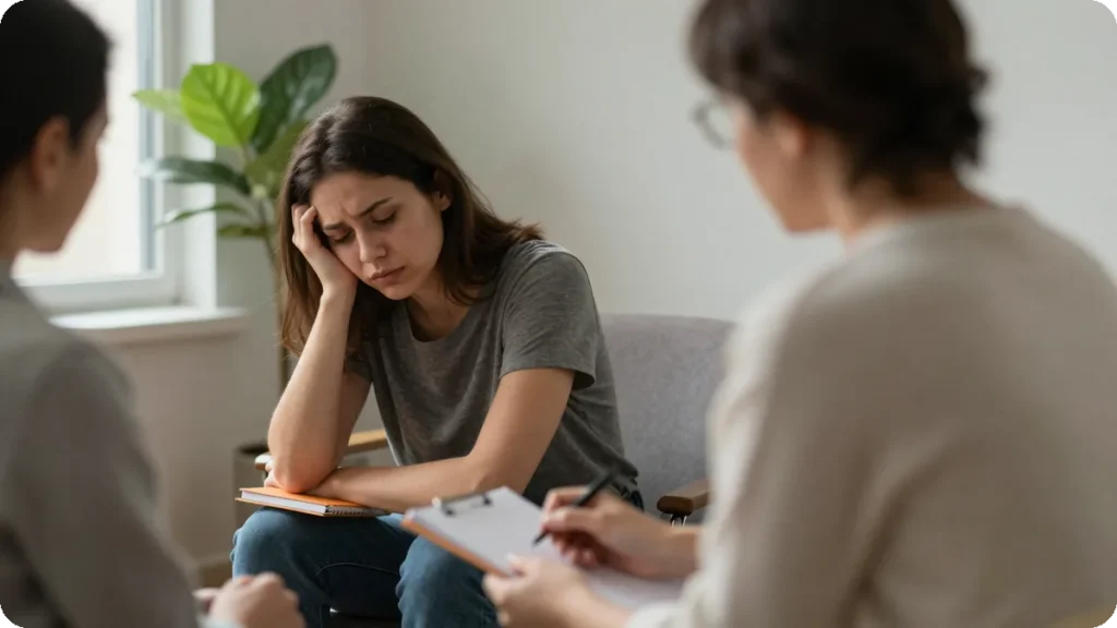 What Suicidal Thoughts Are Really Trying to… A person in therapy receiving compassionate support for suicidal thoughts