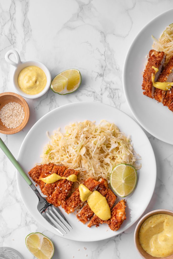 Keto chicken katsu with sesame cabbage and curry mayo Keto chicken katsu with sesame cabbage and curry mayo